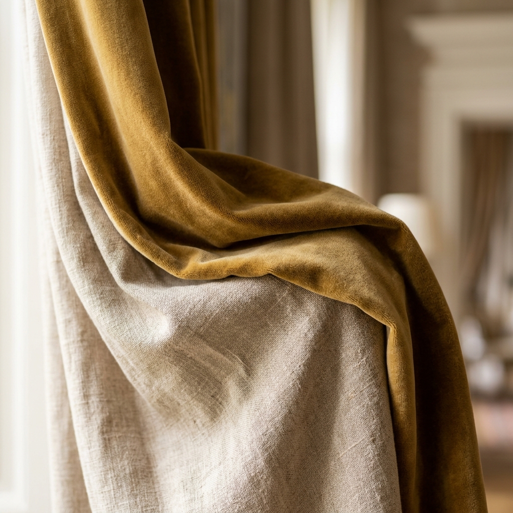 Detalhe de tecido para cortinas premium